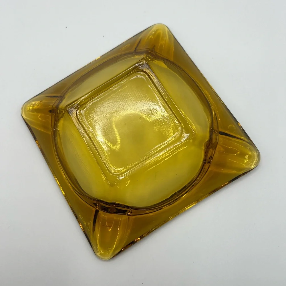 Vintage Moroccan Hazel Atlas Honey Amber Glass Ashtray Excellent Used Condition